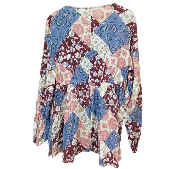 NWT Maurices Tunic Top XXL Rayon Patchwork Purple Print Long Sleeves - Picture 5 of 10